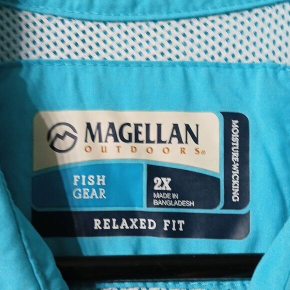 Magellan Outdoor Fish Gear Relaxed Fit turquoise button down shirt  Sz 2X - Picture 5 of 6